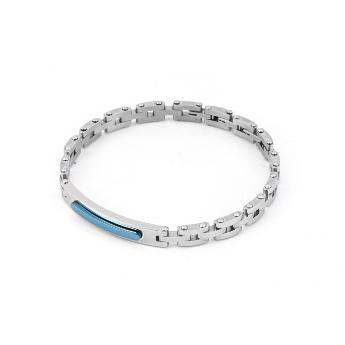 Steel bracelet with central plate with blue PVD insert