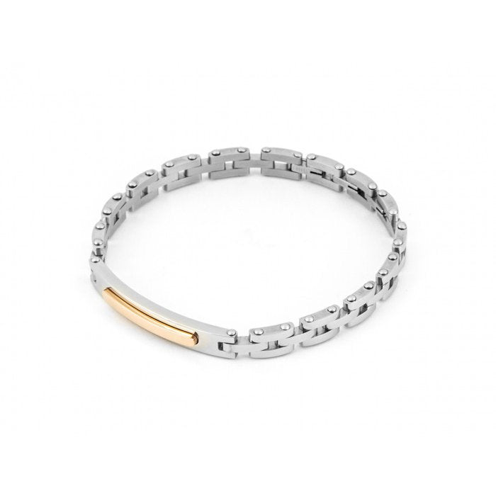 Steel bracelet with central plate insert rose PVD