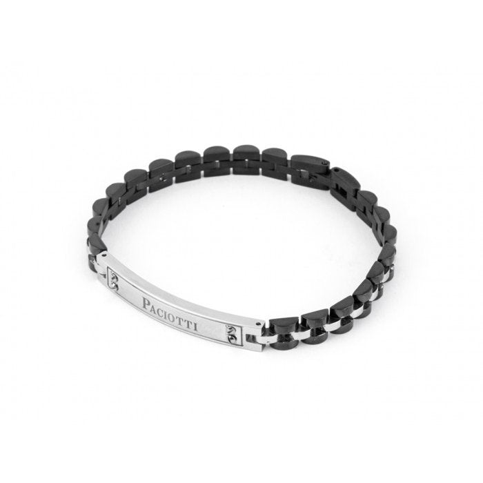 Burnished bracelet with steel inserts and central plate
