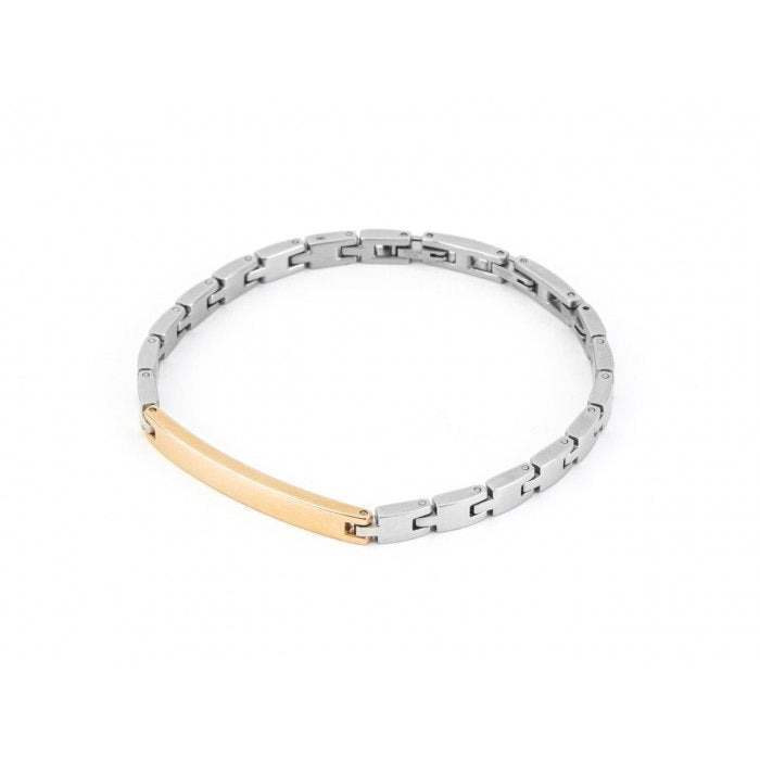 Narrow mesh bracelet with central plate PVD rose