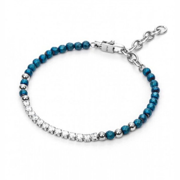 Faceted grain mesh bracelet with white zirconia