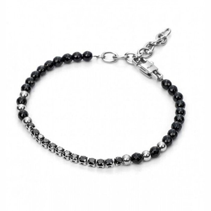 Mesh bracelet with faceted grains and black zirconia
