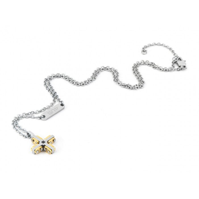 Rose PVD Cross Pendant Necklace with Black Zircon