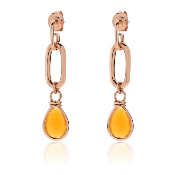 Gold plated bronze earrings with amber crystal