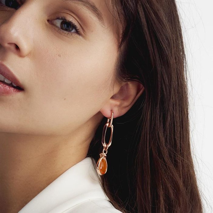 Gold plated bronze earrings with amber crystal