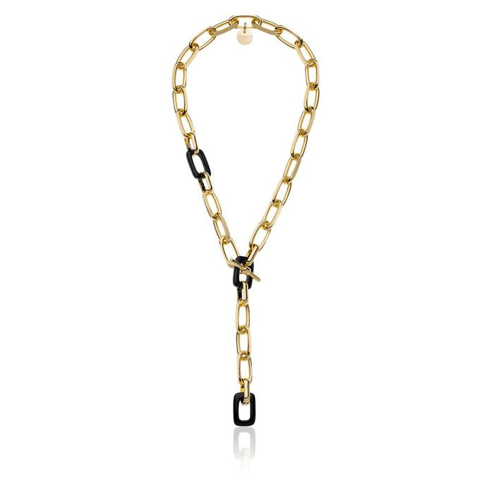 Natural black onyx and forzatina chain necklace