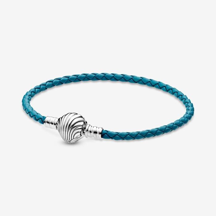 Bracelet en cuir turquoise avec fermoir coquillage