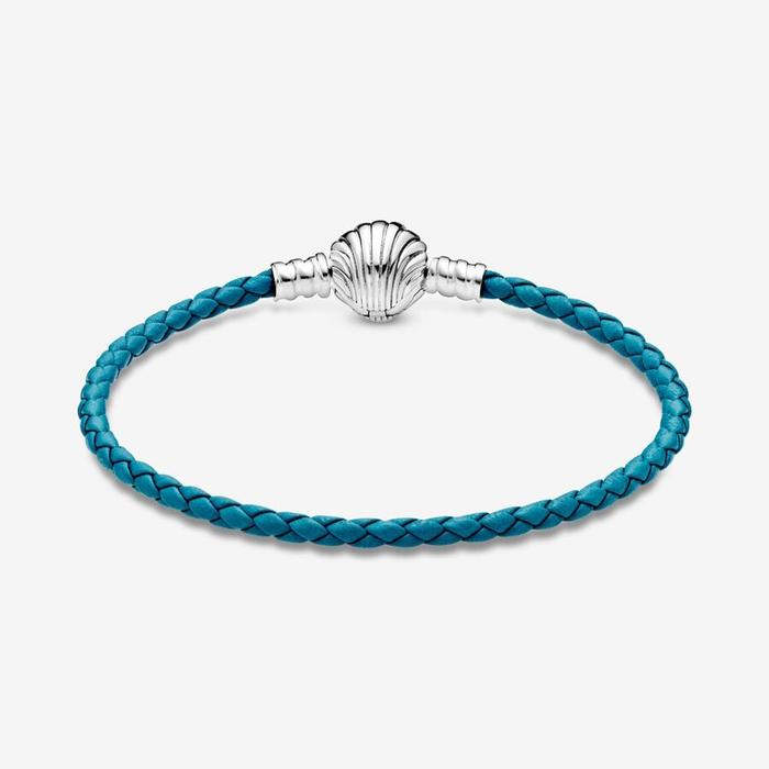 Bracelet en cuir turquoise avec fermoir coquillage