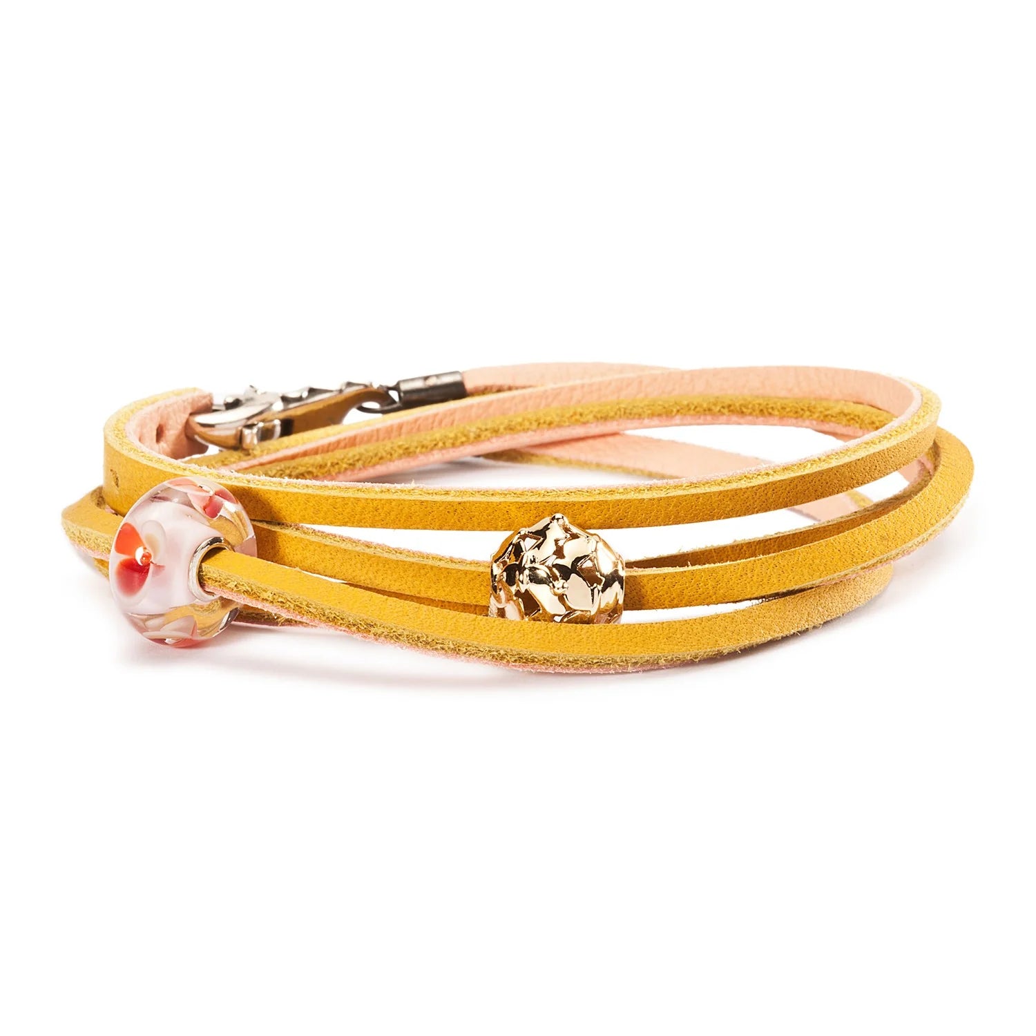 Bracelet/collier en cuir jaune/rose 41 cm