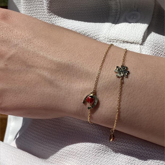Bracelet trèfle coccinelle en or véritable