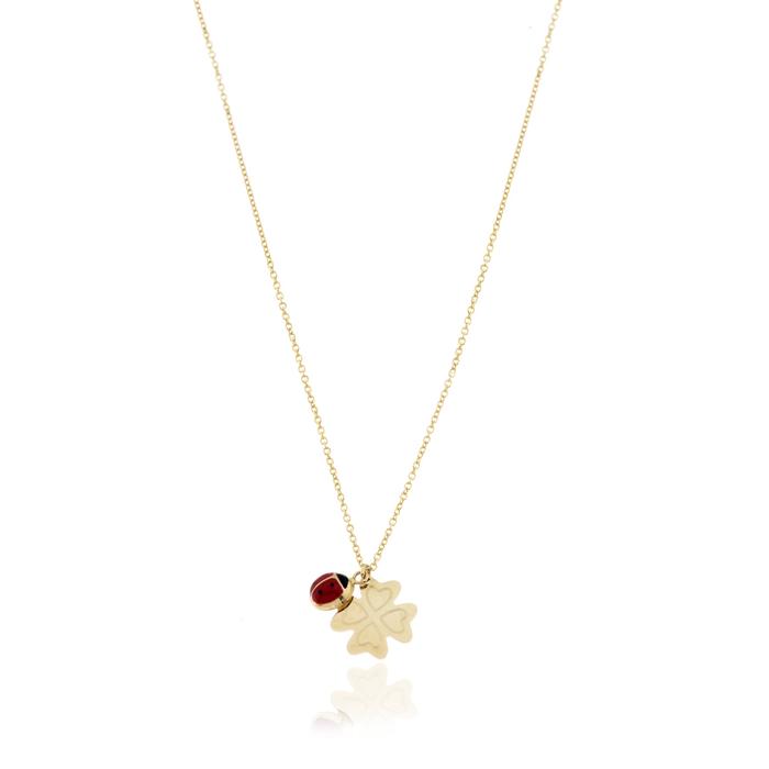 Collier trèfle coccinelle en or véritable