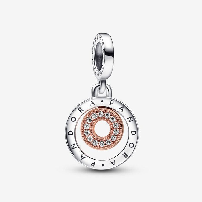 Pendentif Charm Cercle Bicolore, Logo et Pavé