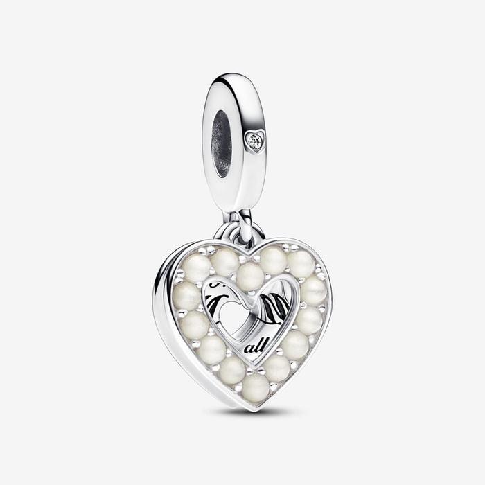 Pendentif double cœur avec perles de culture d'eau douce