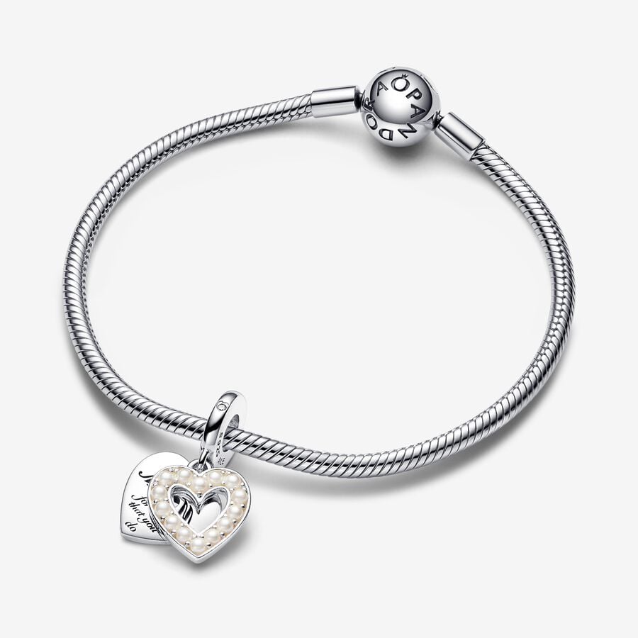 Pendentif double cœur avec perles de culture d'eau douce
