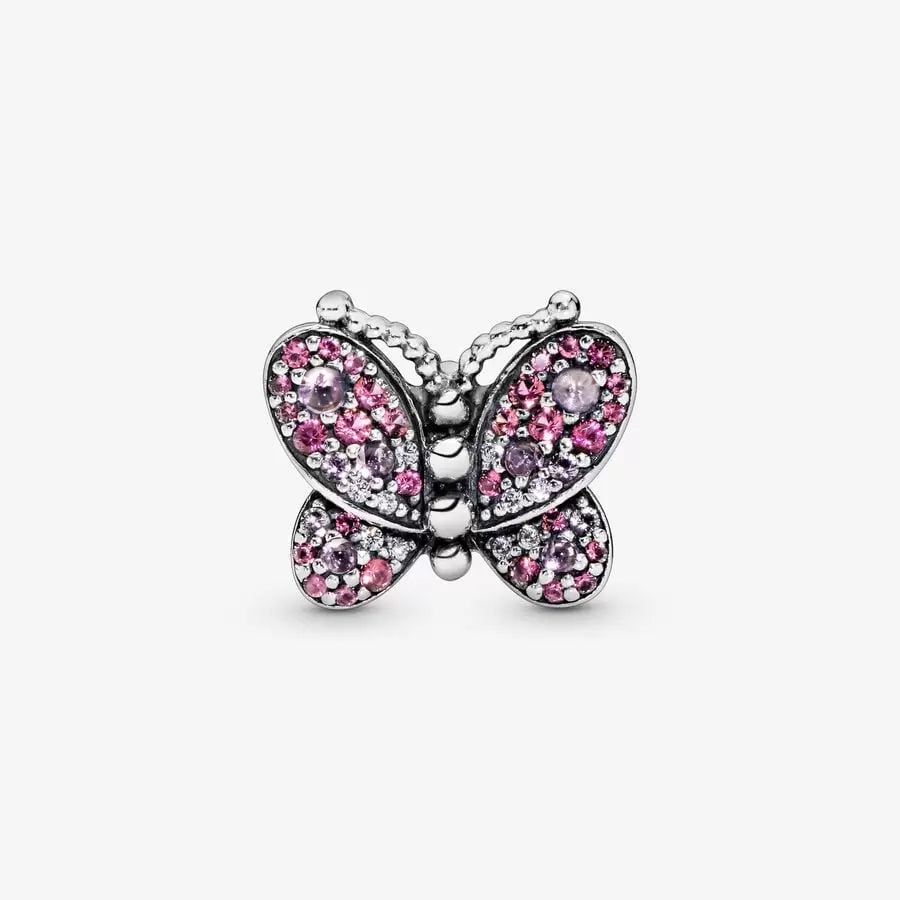 Charm papillon pavé rose