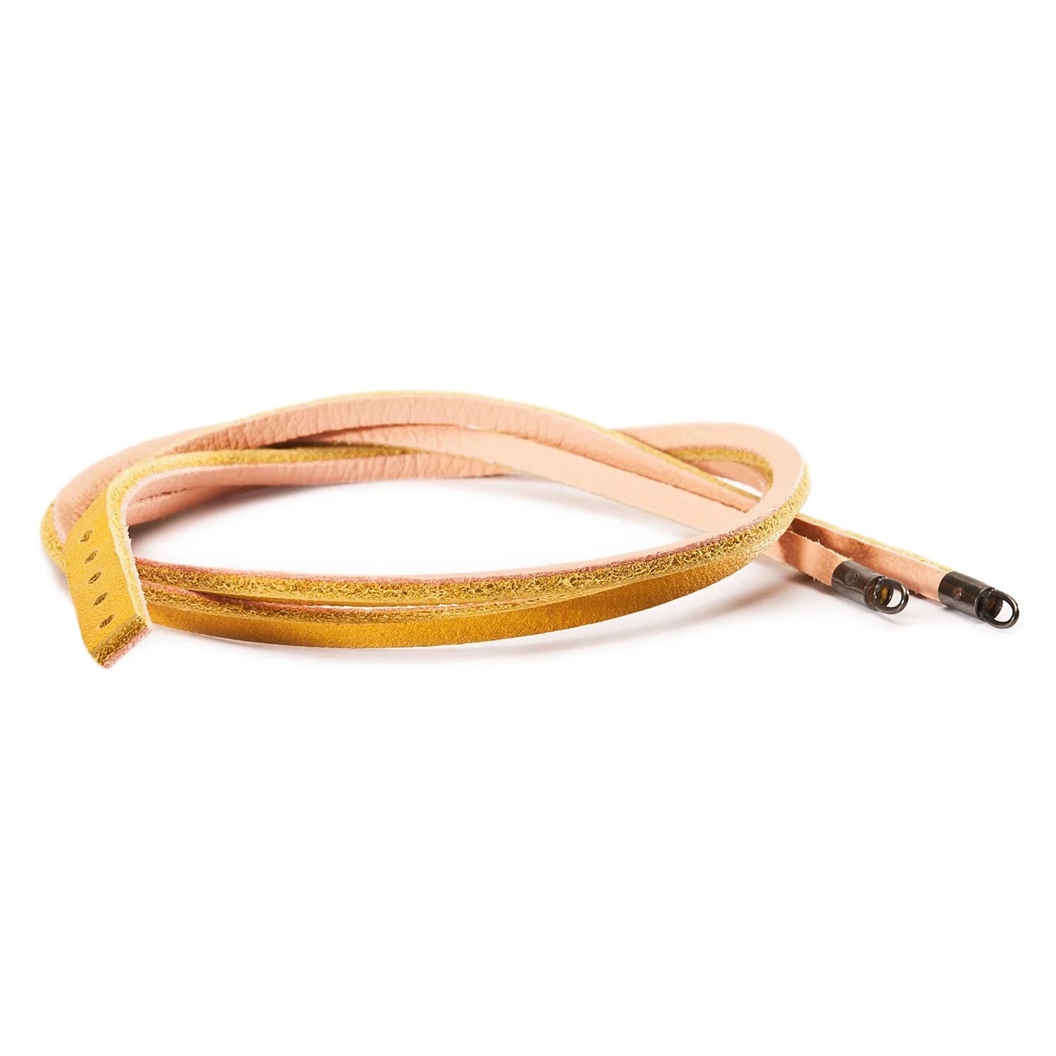 Bracelet/collier en cuir jaune/rose 41 cm