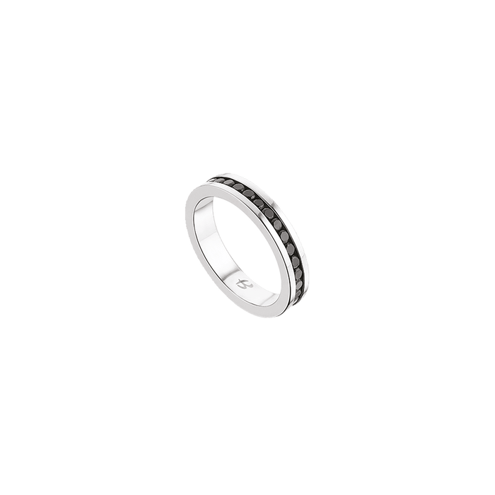 WOMEN'S AND MEN'S RING IN STEEL AND BLACK STONES