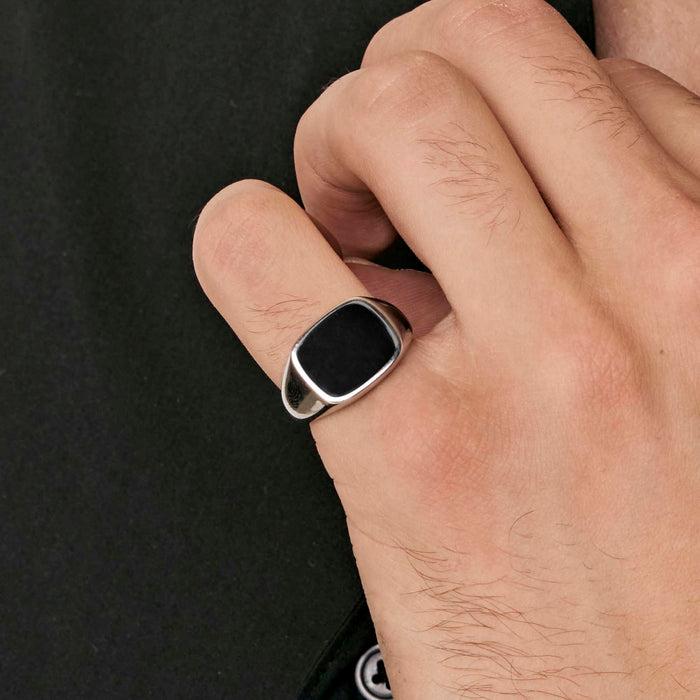 MEN'S SIGNET RING IN STEEL AND BLACK IP