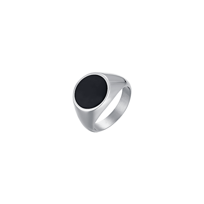 MEN'S SIGNET RING CIRCLE IN STEEL AND BLACK IP
