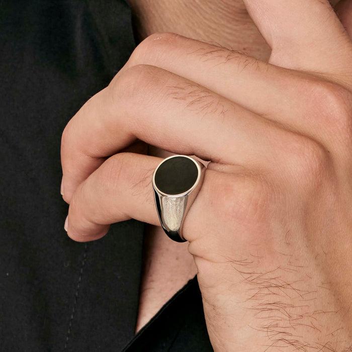 MEN'S SIGNET RING CIRCLE IN STEEL AND BLACK IP