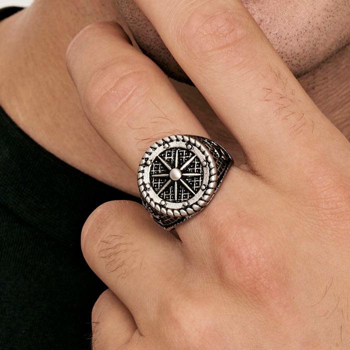 MEN'S SIGNET RING IN STEEL WITH WIND ROSE
