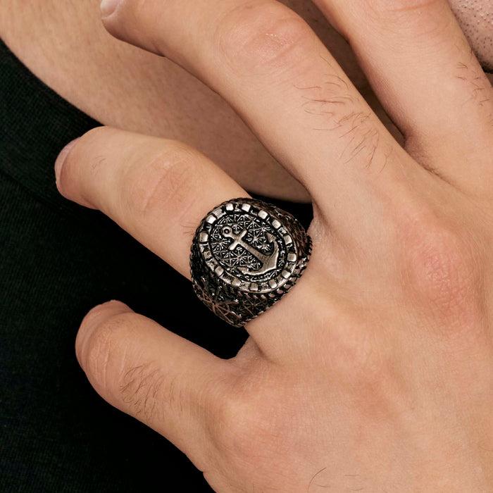 MEN'S SIGNET RING IN STEEL WITH ANCHOR