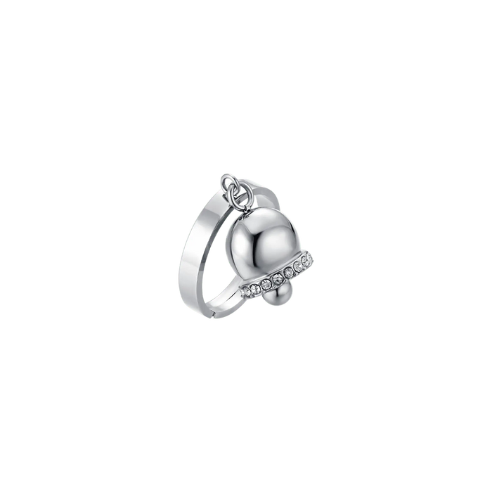WOMEN'S STEEL RING WITH BELL WITH WHITE CRYSTALS