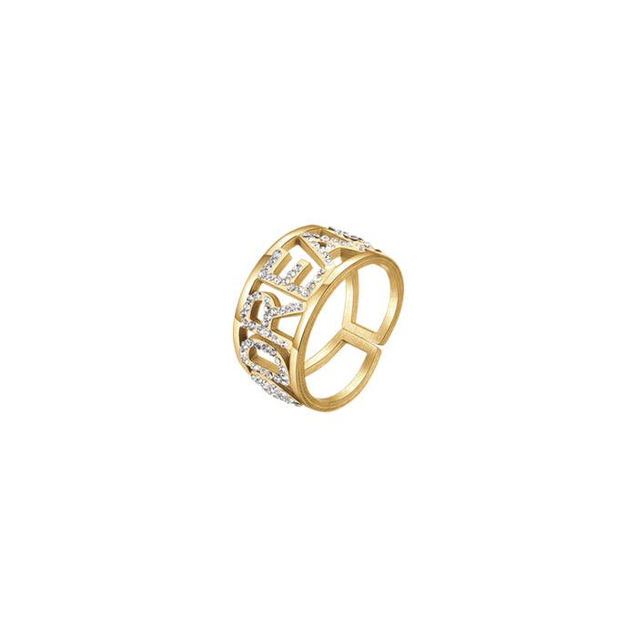 ANELLO DONNA IN ACCIAIO DORATO DREAM CON CRISTALLI BIANCHI MISURA S