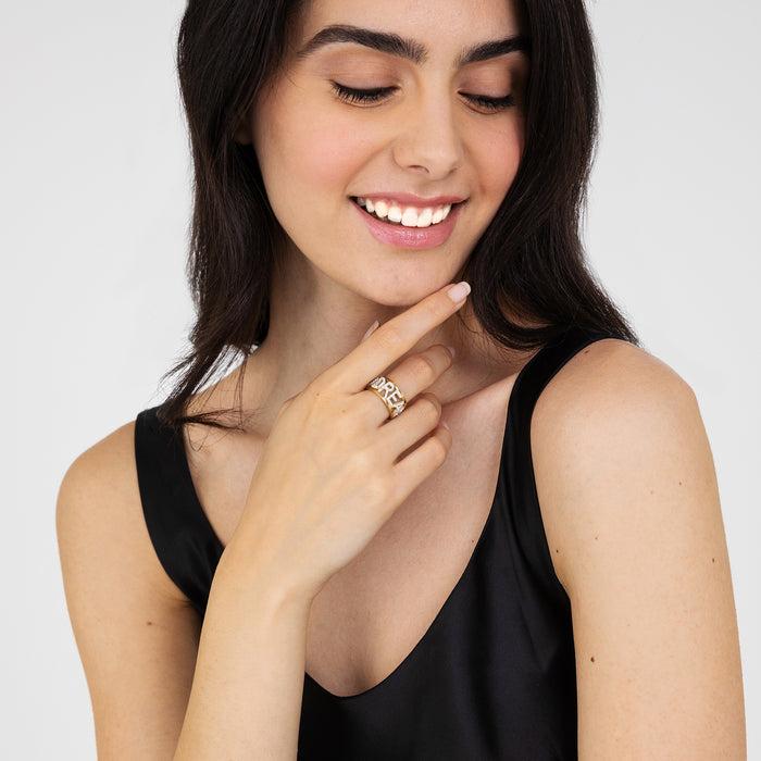 ANELLO DONNA IN ACCIAIO DORATO DREAM CON CRISTALLI BIANCHI MISURA S