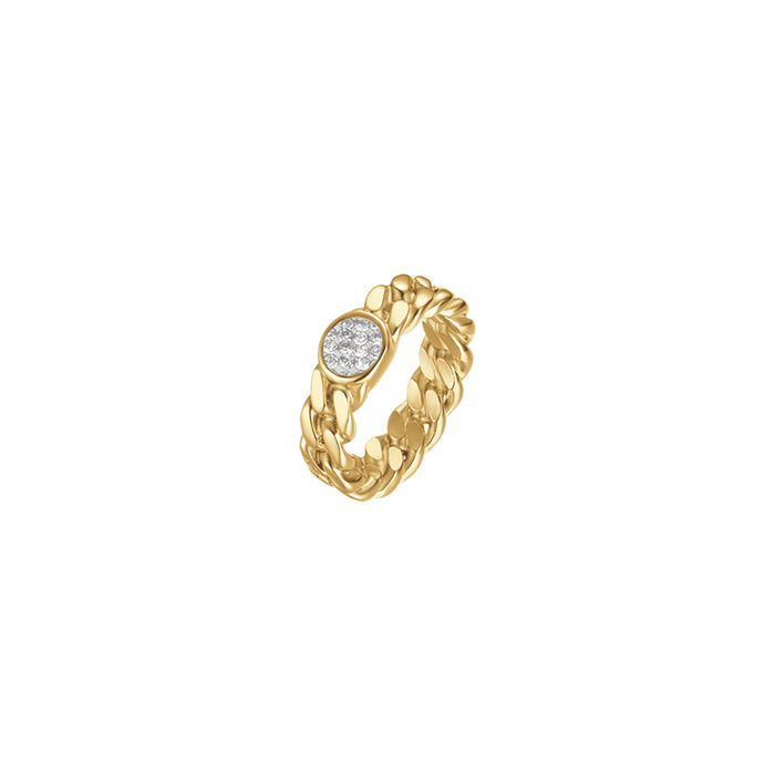 BAGUE FEMME EN ACIER DORÉ IP AVEC CRISTAUX BLANCS