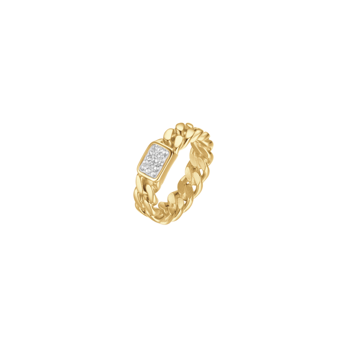 BAGUE FEMME EN ACIER DORÉ IP AVEC CRISTAUX BLANCS