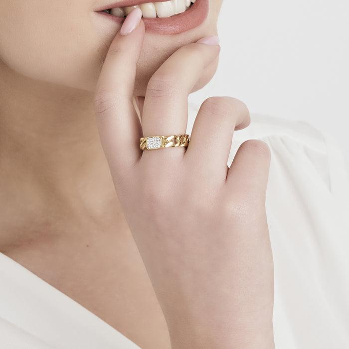 BAGUE FEMME EN ACIER DORÉ IP AVEC CRISTAUX BLANCS