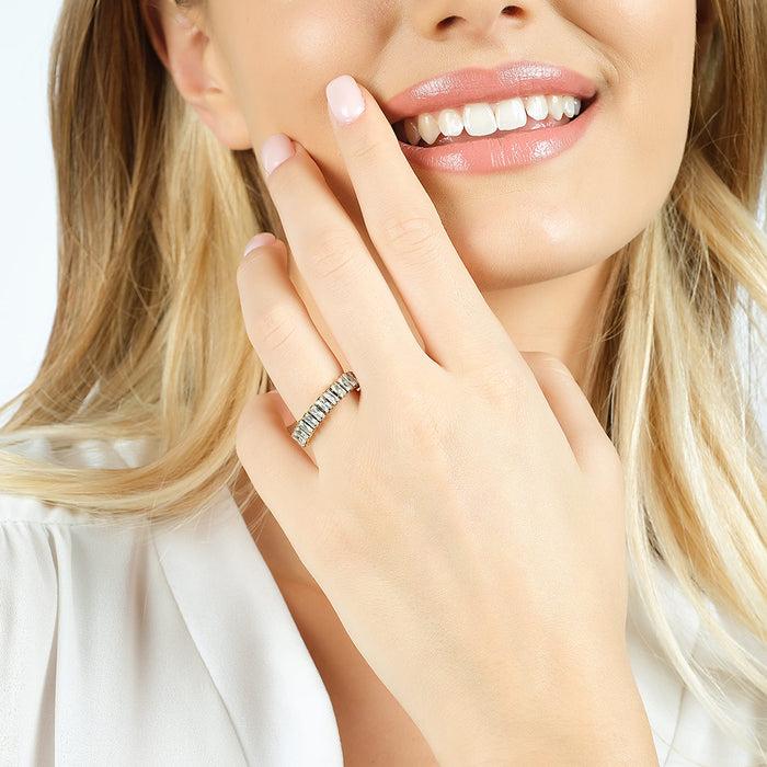 WOMEN'S RING IN IP GOLD STEEL WITH WHITE CRYSTALS