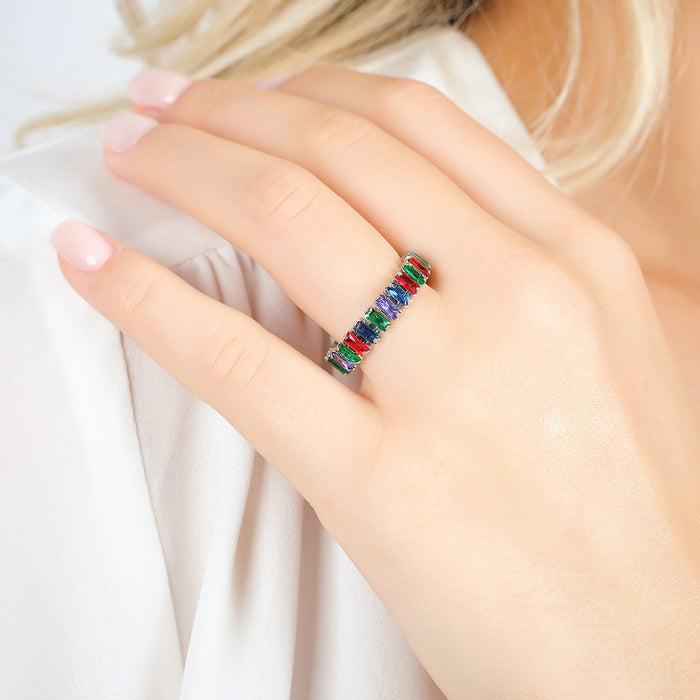 WOMEN'S RING IN ADJUSTABLE STEEL WITH MULTICOLOR CRYSTALS