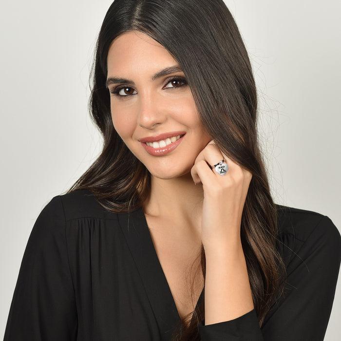 BAGUE FEMME EN ACIER SIGNE DU ZODIAQUE BALANCE AVEC COEUR