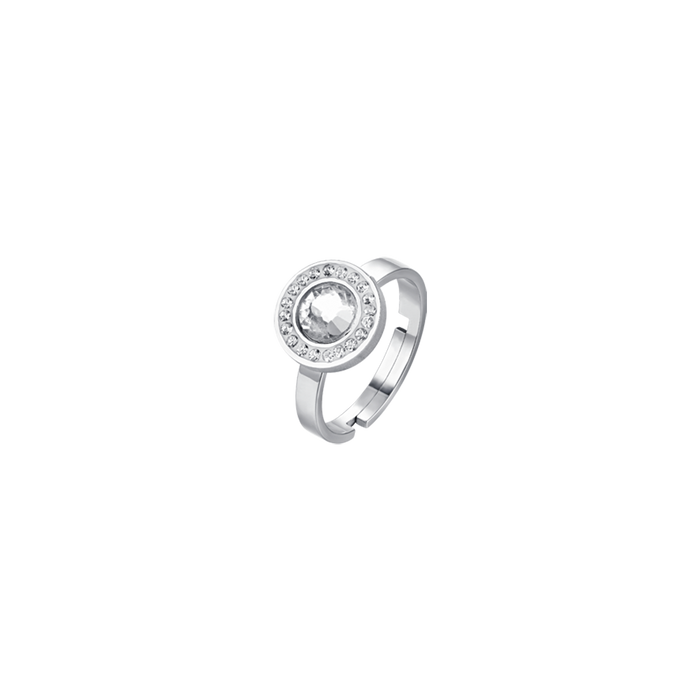 BAGUE POUR FEMME EN ACIER AVEC ÉLÉMENT EN CRISTAL BLANC ET CRISTAUX BLANCS