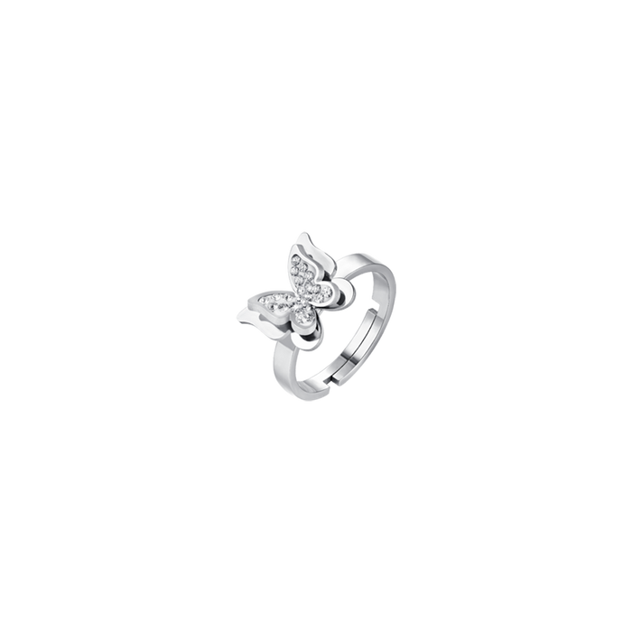 BAGUE FEMME EN ACIER PAPILLON AVEC CRISTAUX BLANCS