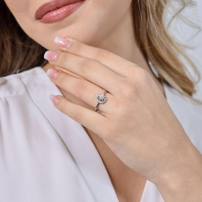 WOMEN'S STEEL RING STAR AND MOON