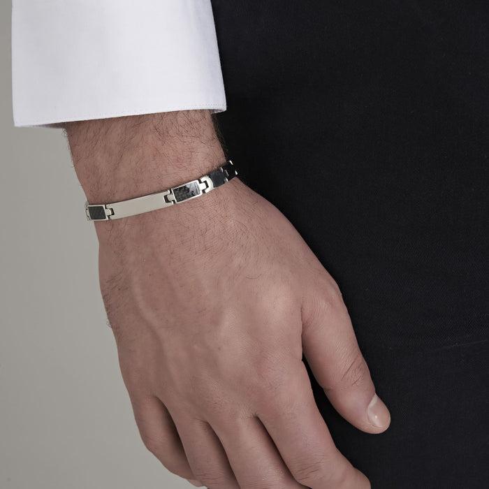 BRACCIALE UOMO CON PIASTRA IN ACCIAIO ED ELEMENTI NERI