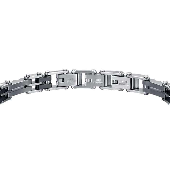 BRACCIALE UOMO IN ACCIAIO CON ELEMENTI IN CERAMICA NERA MAGLIA CATENA