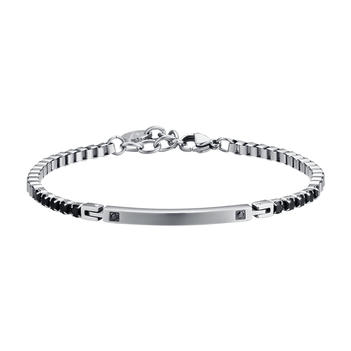 MEN'S STEEL BRACELET WITH PLATE AND BLACK CRYSTALS