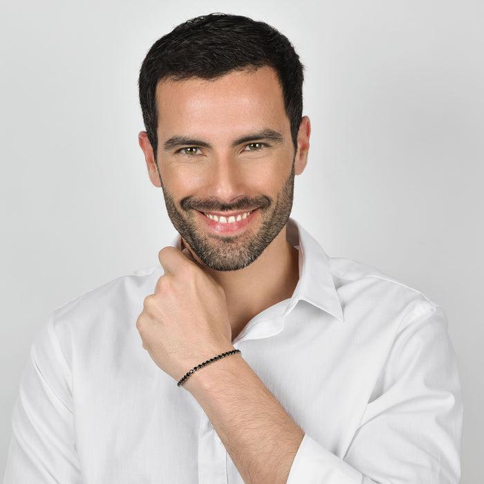 BRACCIALE  TENNIS UOMO IN ACCIAIO CON CRISTALLI NERI