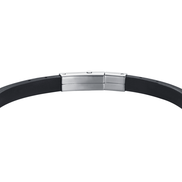 MEN'S BLACK SILICONE BRACELET WITH STEEL AND BLACK IP ELEMENTS AND WIND ROSE