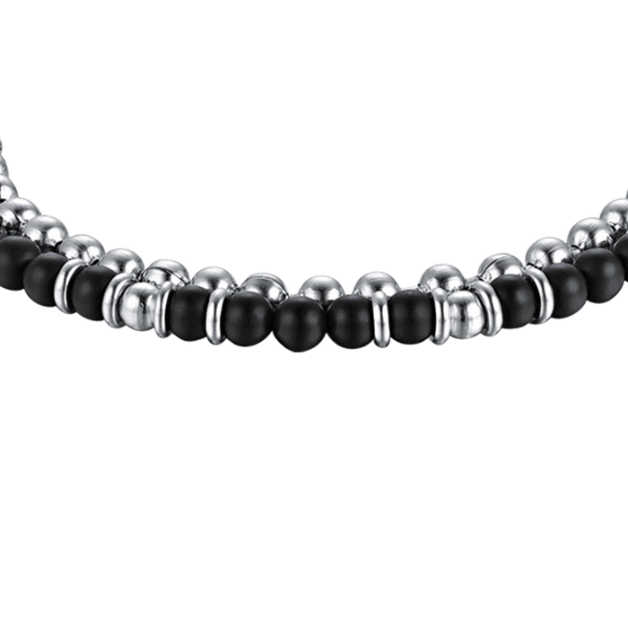 BRACELET EN ACIER POUR HOMME AVEC AGATE NOIRE ET ÉLÉMENTS EN ACIER
