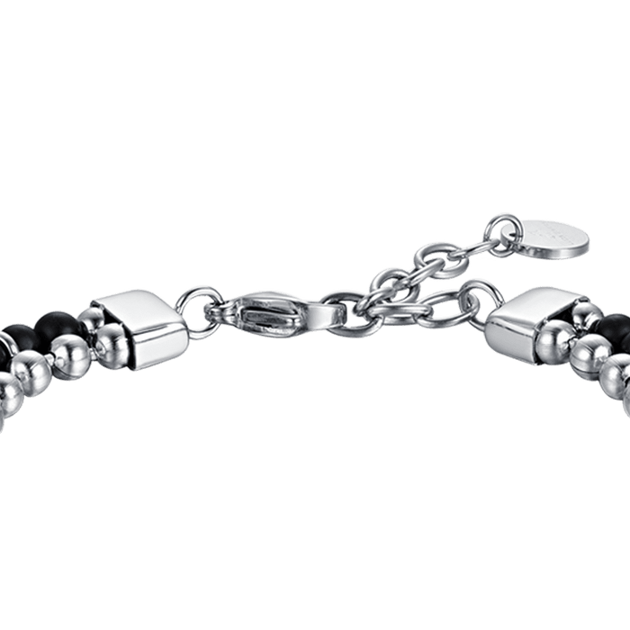 BRACELET EN ACIER POUR HOMME AVEC AGATE NOIRE ET ÉLÉMENTS EN ACIER