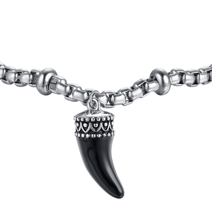 BRACELET HOMME EN ACIER AVEC CORNE ET ÉMAIL NOIR