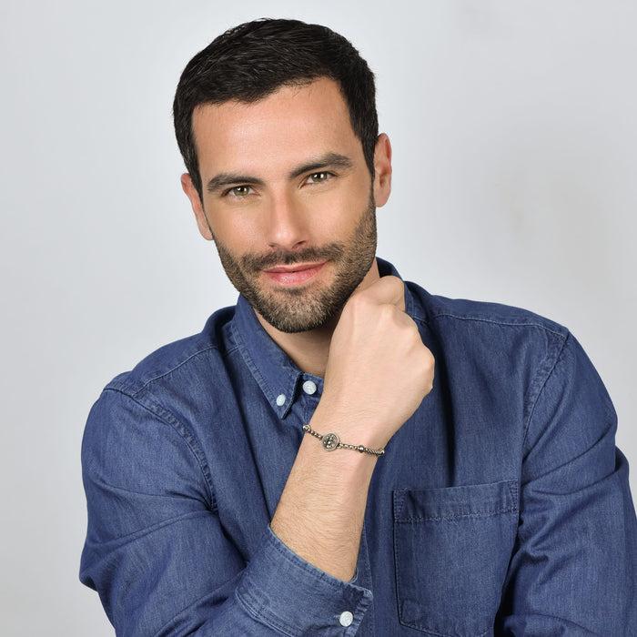 BRACELET HOMME EN ACIER AVEC PLAQUE ÉMAIL NOIR ET ANCRE AVEC CŒUR