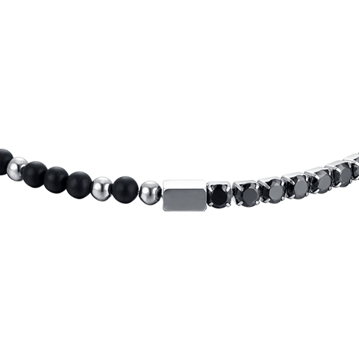 BRACCIALE UOMO IN ACCIAIO CON CRISTALLI NERI E PIETRE NERE