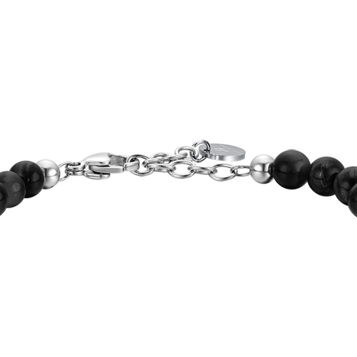 BRACELET EN ACIER POUR HOMME AVEC PIERRES NOIRES ET ÉLÉMENTS EN ACIER