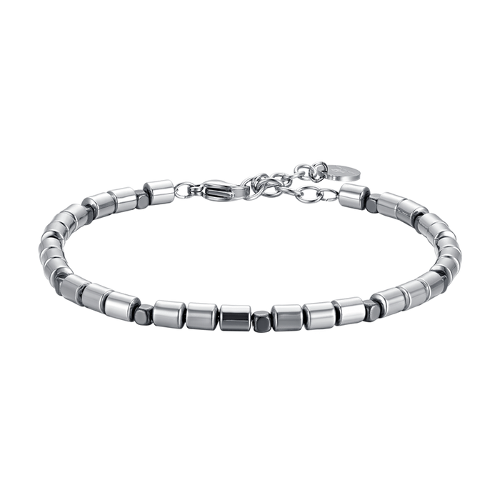 BRACELET HOMME EN ACIER AVEC ARGENT ET HÉMATITE NOIRE